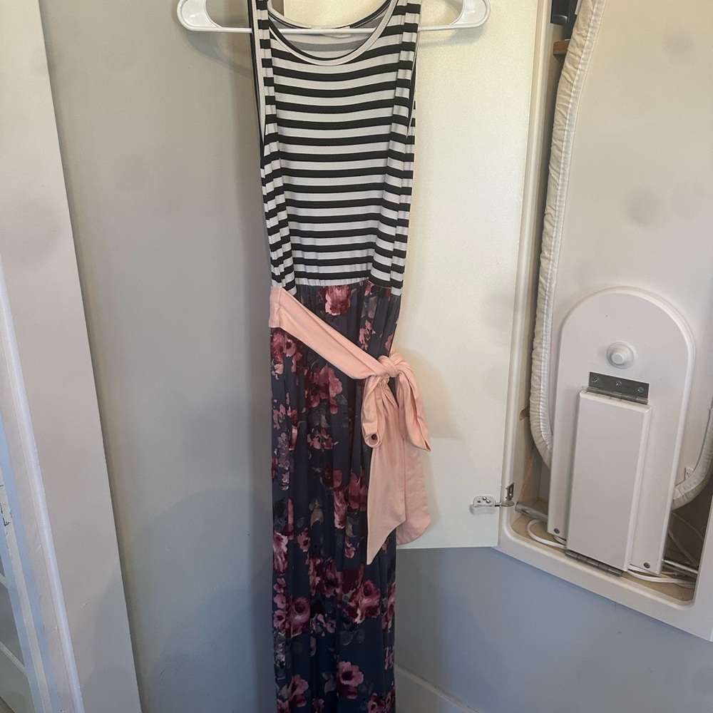 Striped and Floral Maxi Dress
